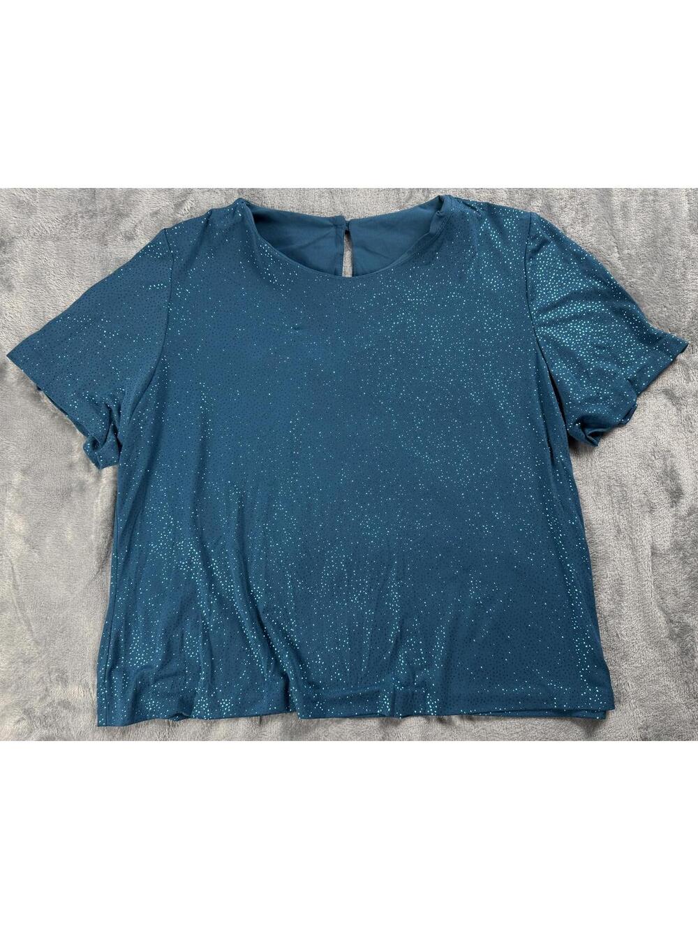 Anthony Richards Sea Blue Sparkle Sleeve Scoop Neck Slinky Stretch Size 18W